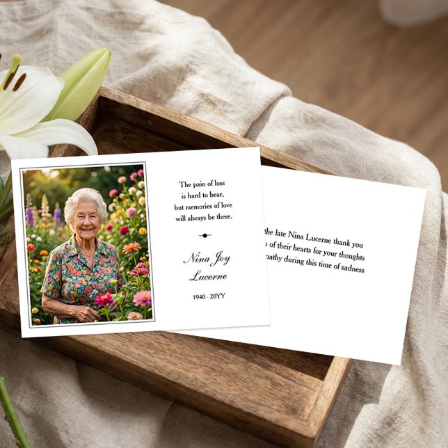Minnesbild Smärta av Förlust Enkel Tacksamhetskort Inbjudningar (Memorial Service Thank You card with Photo)