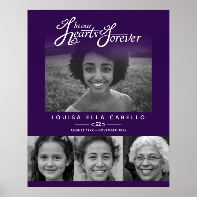 Minnesbilder i hjärtan begravning lila vitt poster (Framsidan)