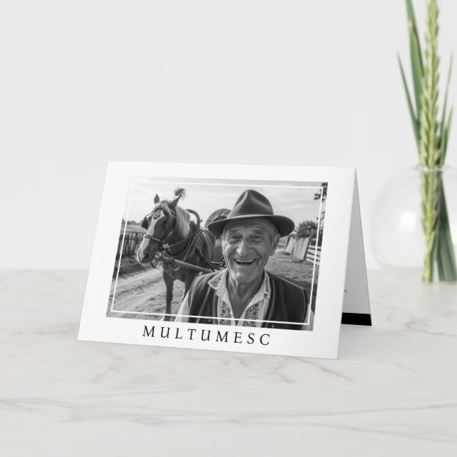 Minnesbilder i svart vitt fotografi tack kort (Framsida)