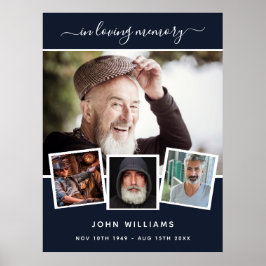 Minnesblå fotokollage välkomstbegravning poster