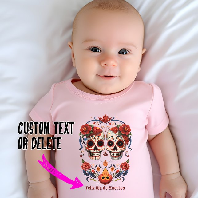 🌹 Minnesblommor: Dia de Muertos 🌹 T Shirt (Adorable Dia de Muertos baby body suit with custom text)