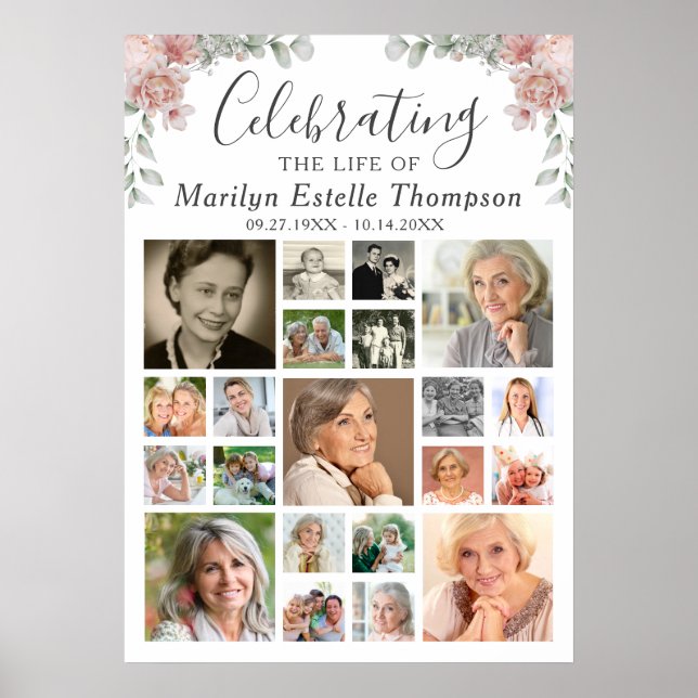 Minnesblommor för Livets Firande 21 Fotocollage Poster (Framsidan)