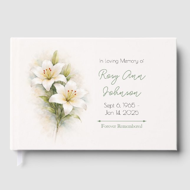 Minnesbok med vita liljor gästböcker (Framsida)