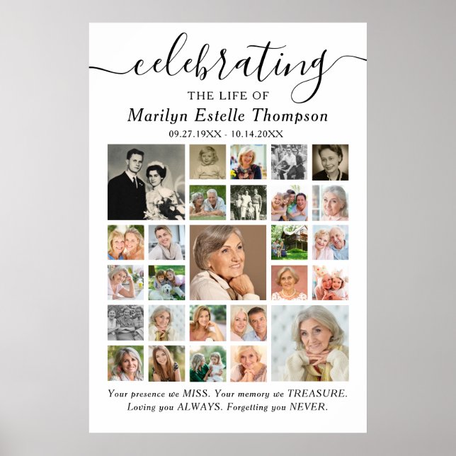 Minnesceremoni Livscitat 27 Fotocollage Poster (Framsidan)