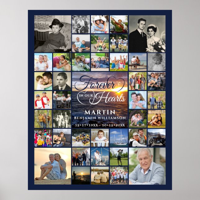 Minnesceremoni Solnedgång 42 Bilder ALLTID I HJÄRT Poster (Framsidan)
