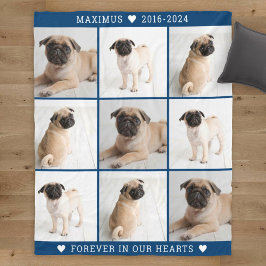 Minnescollage för hund i marinblå nyanser fleecefilt