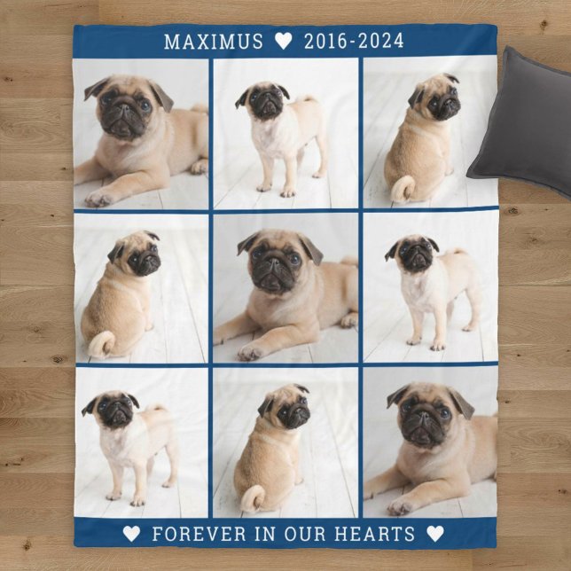 Minnescollage för hund i marinblå nyanser fleecefilt (Skapare uppladdad)