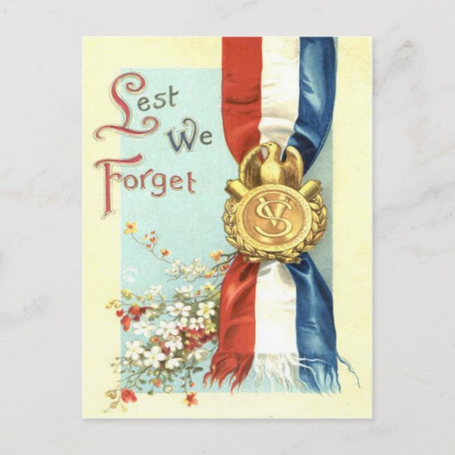 Minnesdag Blommor Lest We Forget Medal Vykort (Framsida)
