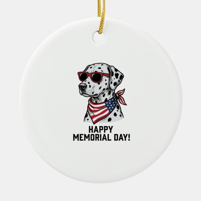 Minnesdag Dalmatiner Patriotisk Hunddesign_1 Julgransprydnad Keramik (Framsidan)
