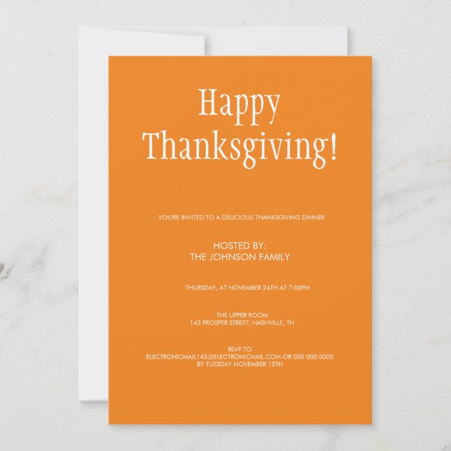 Minnesdag för den minimalistiska pumpkin-Thanksgiv Inbjudningar (Framsida)