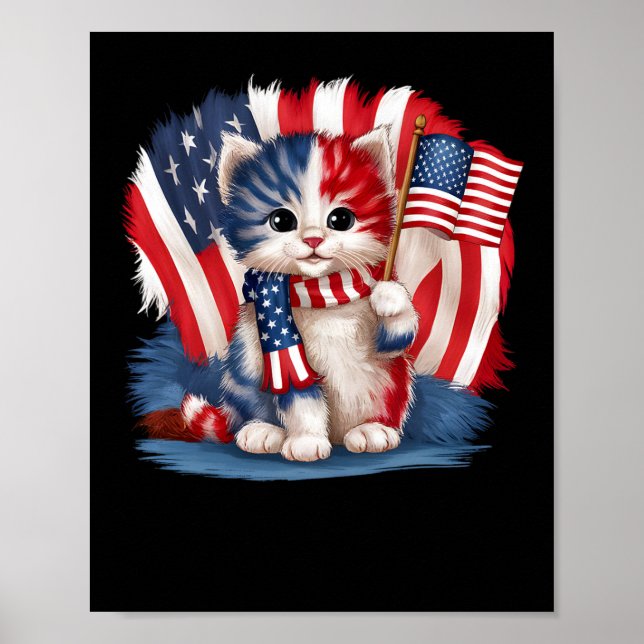 Minnesdag Katt Rolig Kattunge 4 Juli Patriotiskt Poster (Framsidan)