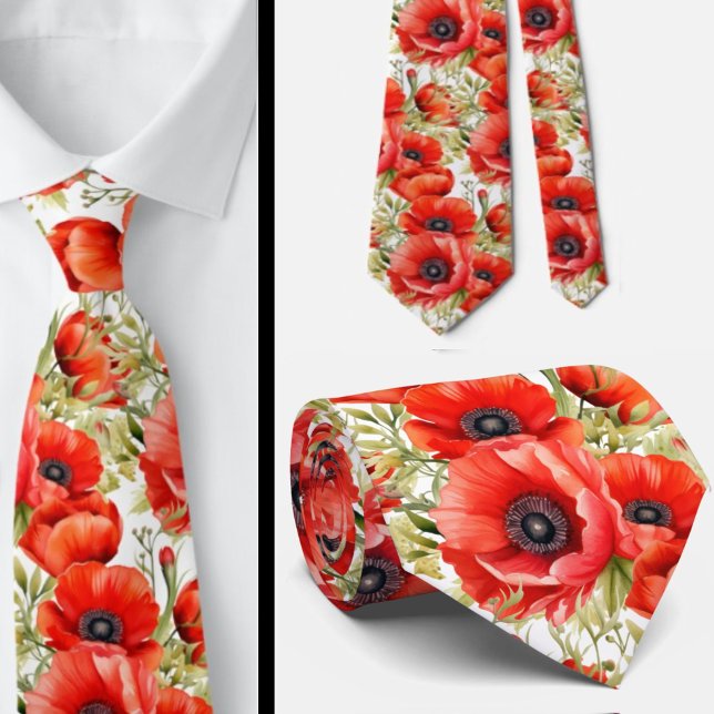 Minnesdag Red Poppies Poppy Blommigt Neck TIe Slips (Skapare uppladdad)