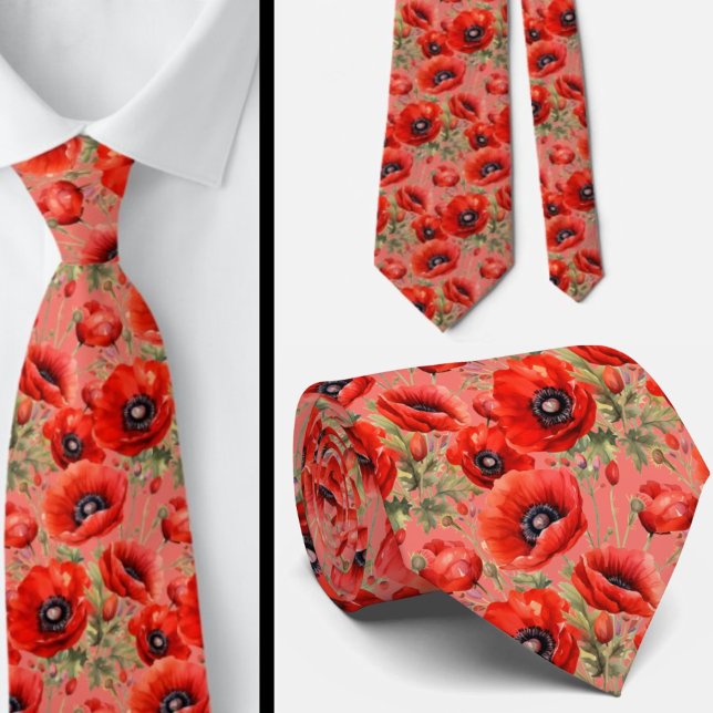 Minnesdag Red Poppies Poppy Blommigt Neck TIe Slips (Skapare uppladdad)