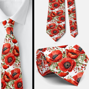 Minnesdag Red Poppies Poppy Blommigt Neck TIe Slips