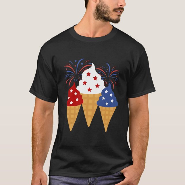 Minnesdagen 4:e Juli Patriotiska Glassar T Shirt (Framsida)