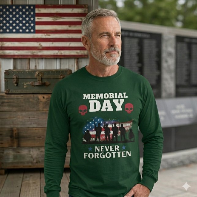 Minnesdagen Aldrig Glömd Patriotisk Militär T Shirt (High-quality long sleeve tribute shirt. Stay warm while honoring 250 years of American bravery.)