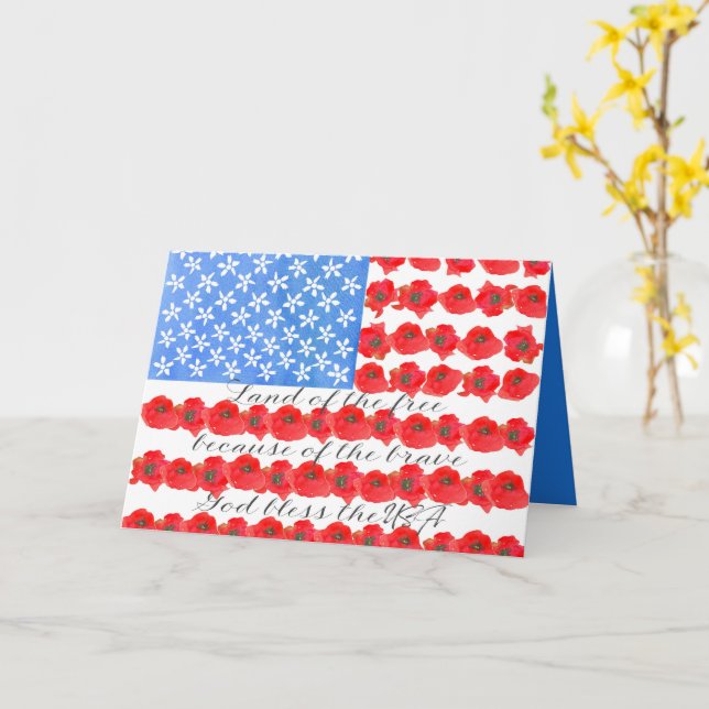 Minnesdagen Flagga Vallmo Blommor Gud välsigne USA Kort (Gul blomma)