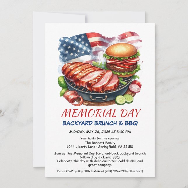 Minnesdagen Grillfest | Patriotisk Bakgårdsgrill Inbjudningar (Framsida)