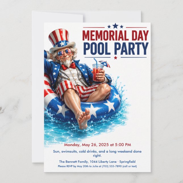 Minnesdagen Poolparty | Sommarfirande Inbjudningar (Framsida)