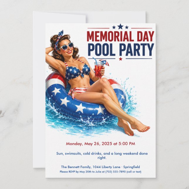 Minnesdagen Poolparty | Sommarfirande Inbjudningar (Framsida)
