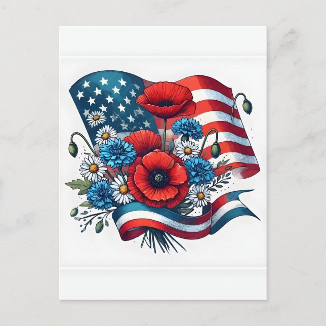 Minnesdagsbukett amerikansk flaggblomma vallmo C Vykort (Framsida)