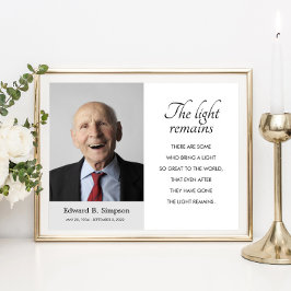 Minnesdikt för begravning med foto "Ljuset består" Poster