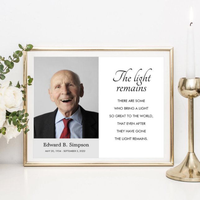 Minnesdikt för begravning med foto "Ljuset förblir Poster (Skapare uppladdad)