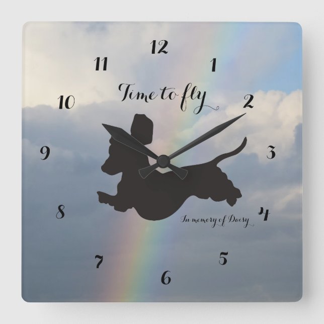 Minnesfack för regnbåge Dachshund Wall Clock Fyrkantig Klocka (Framsida)