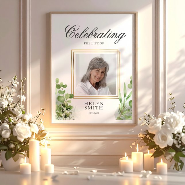 Minnesfirande av Liv Elegant Grönska Poster (Memorial Celebration of Life Elegant Greenery Poster, Loss Of Mom Gift, Loss Of Loved One)