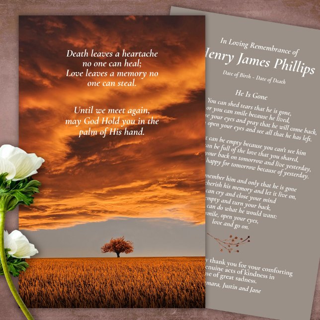 Minnesförlust Sunset Prayer Sympathy Cards Visitkort (catholic, religious, celebration of life, in loving memory of, prayer cards for bereavement)