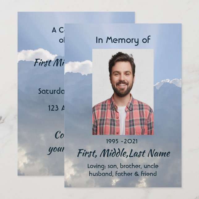 Minnesfoto Bön Himmelsk Himmel Inbjudningar (Fram/baksida)