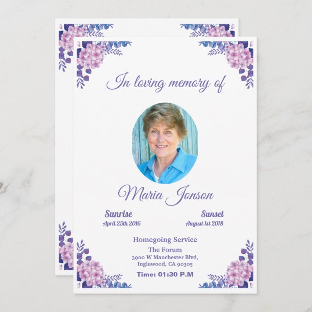 Minnesfunktionskort/minitjänstkort Inbjudningar (Fram/baksida)