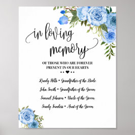 Minnesgåva Blå blommig Bröllop Poster