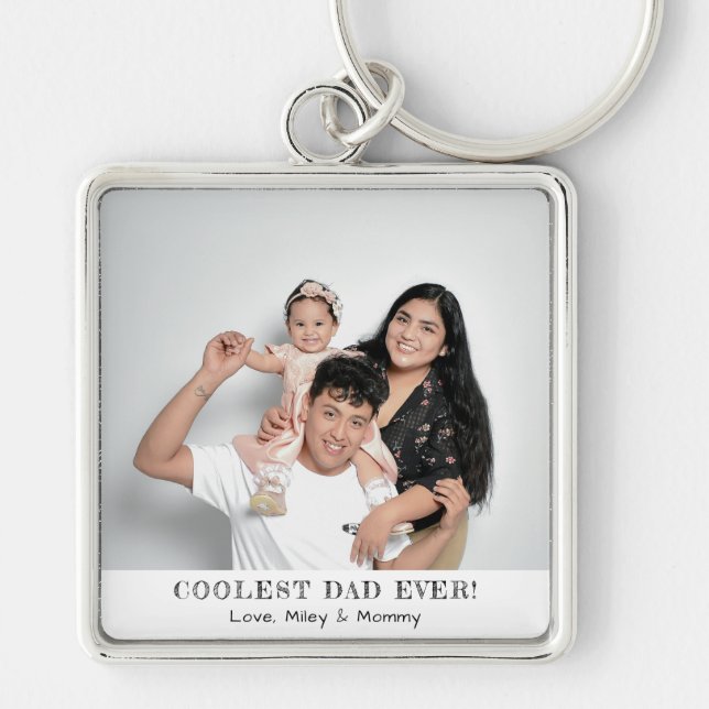 Minnesgåva från Coolest Pappa Aldrig Photo Fars da Fyrkantig Silverfärgad Nyckelring (Framsidan)