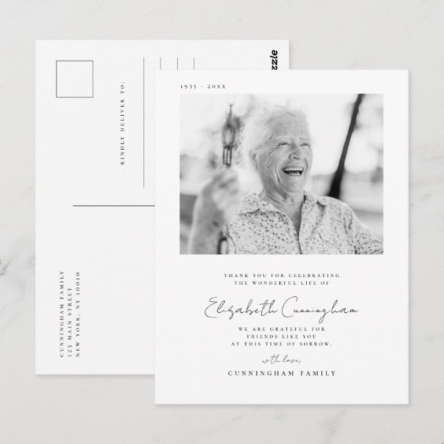 Minnesgudstjänst Elegant Enkel Modern Chic Foto Vykort (Fram/baksida)