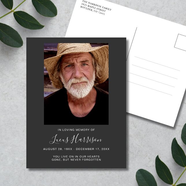 Minnesgudstjänst Foto Tribute Vykort (Gray Photo Memorial Postcard)