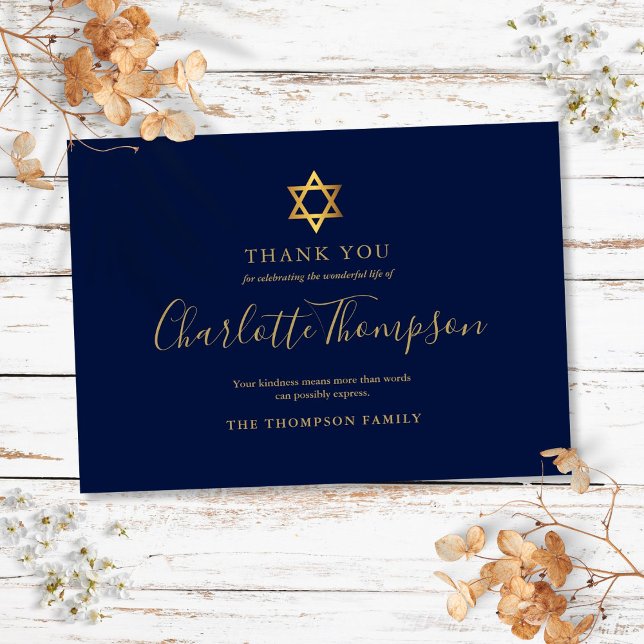 Minnesgudstjänst Guld Davidstjärna Judisk Enkel Tack Kort (Memorial Funeral Gold Star of David Jewish Simple Thank You Card
)