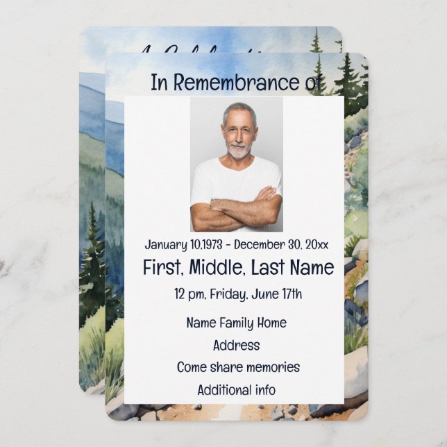 Minnesgudstjänst Inbjudan Vattenfärg Cykling Cykel (Fram/baksida)