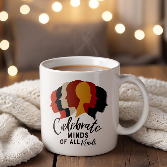 Minneshjärtan av alla slag kaffemugg (Powerful visual statement promoting acceptance, empathy, and the celebration of diverse minds.)