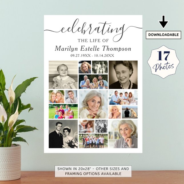 Minneshögtid 17 Bildcollage manus För att fira liv Poster (Skapare uppladdad)