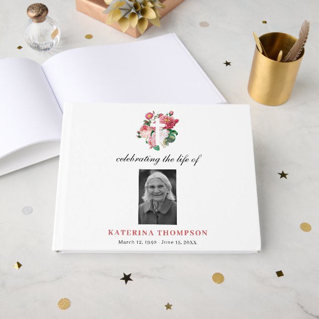 Minneshögtid för fotobegravd Blommigt Gästböcker (Framsida Öppen)