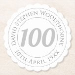 Minneshögtidlig 100-årsfirande underlägg papper<br><div class="desc">Minneshögtidlig födelsedagsfirande underlägg med personens namn och datum för deras födelsedag. Ett pappersunderlägg för någon som är 100</div>