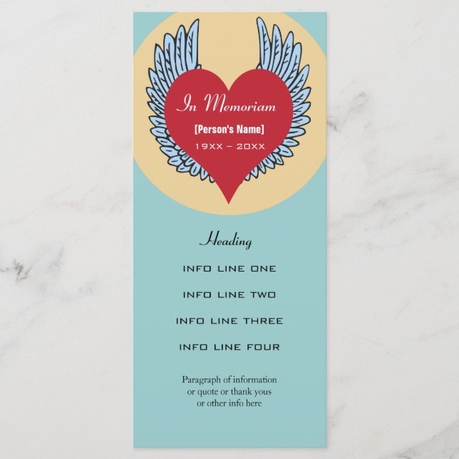 Minnesinbjudan eller programkort program (Framsida)