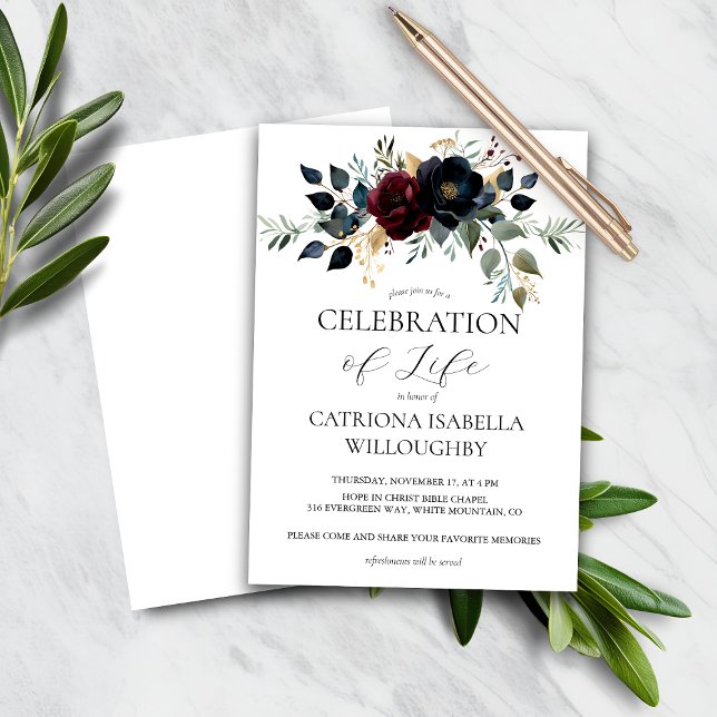 Minnesinbjudan för Blommigt för budgetburgundy-flo (Skapare uppladdad)