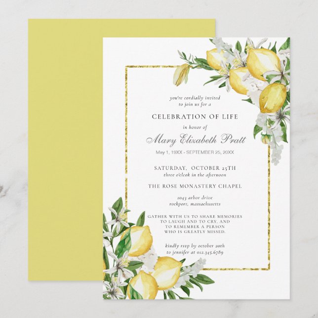 Minnesinbjudan från firande i Lifes minnesstund Inbjudningar (Fram/baksida)