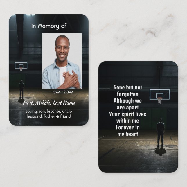 Minneskort Basketbollspel Visitkort (Fram/baksida)