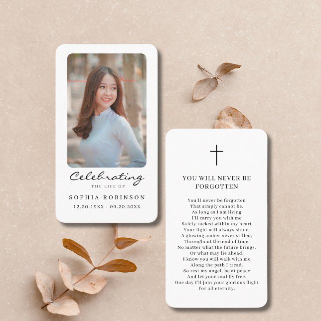Minneskort för firande av liv med foto och bön visitkort (Skapare uppladdad)