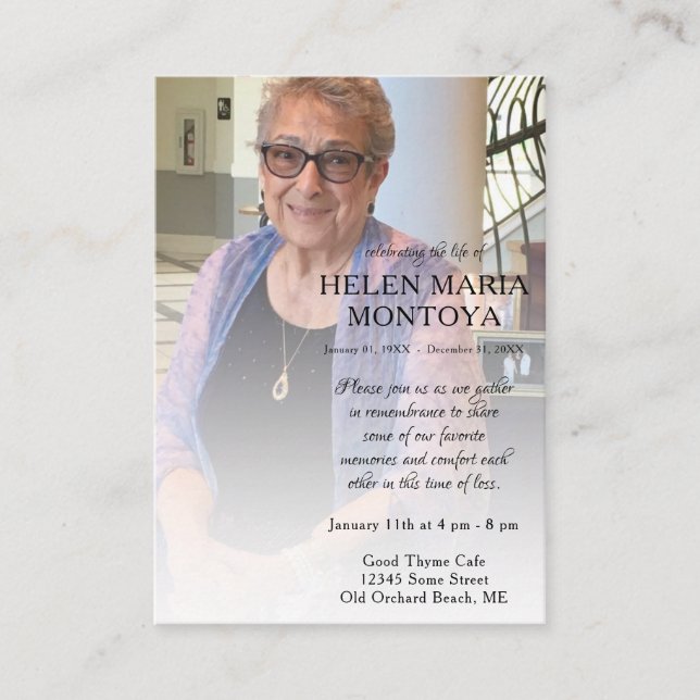 Minneskort för lämnat sidfoto visitkort (Framsida)