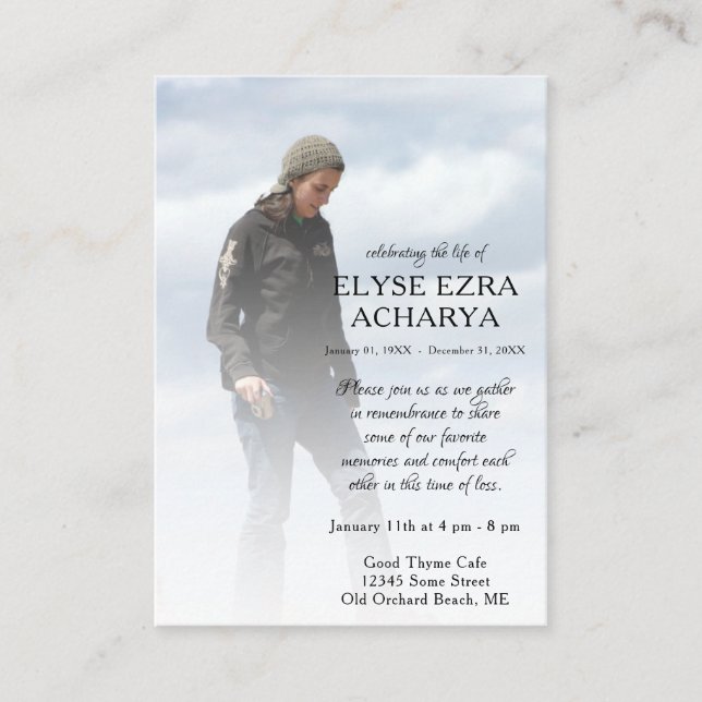 Minneskort för lämnat sidfoto visitkort (Framsida)