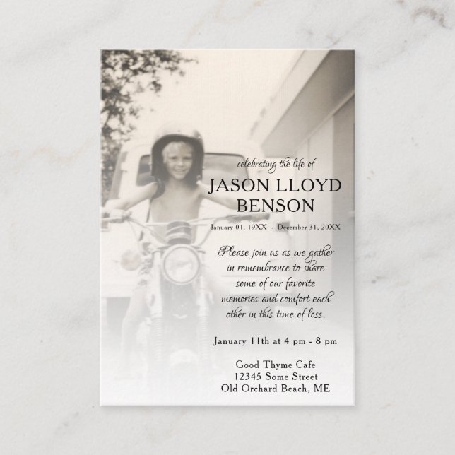 Minneskort för lämnat sidfoto visitkort (Framsida)